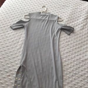 Grey dress with gold buttons on the right side